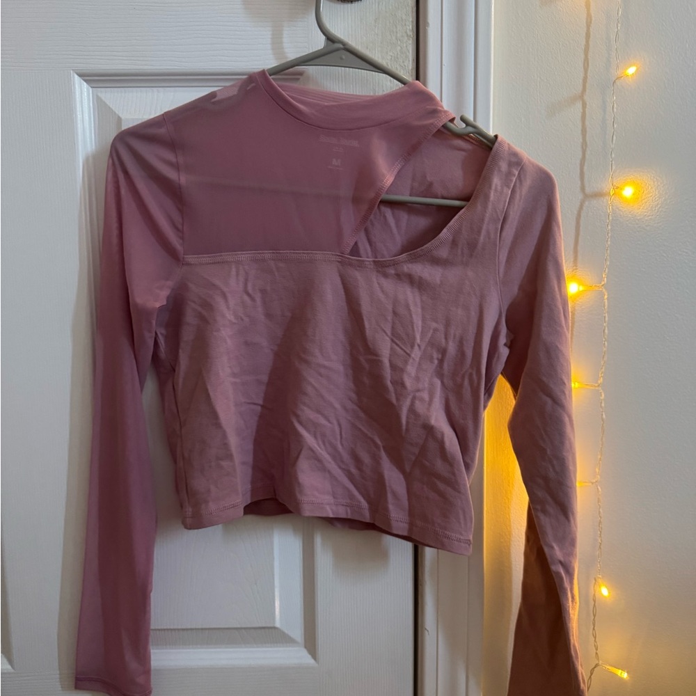 Purple and Pink Asymmetrical Crop Blouse with Long Sleeves